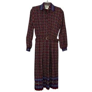 Lady Carol of New York Petites Belted Pleated Shirt Dress Multicolor Floral 4